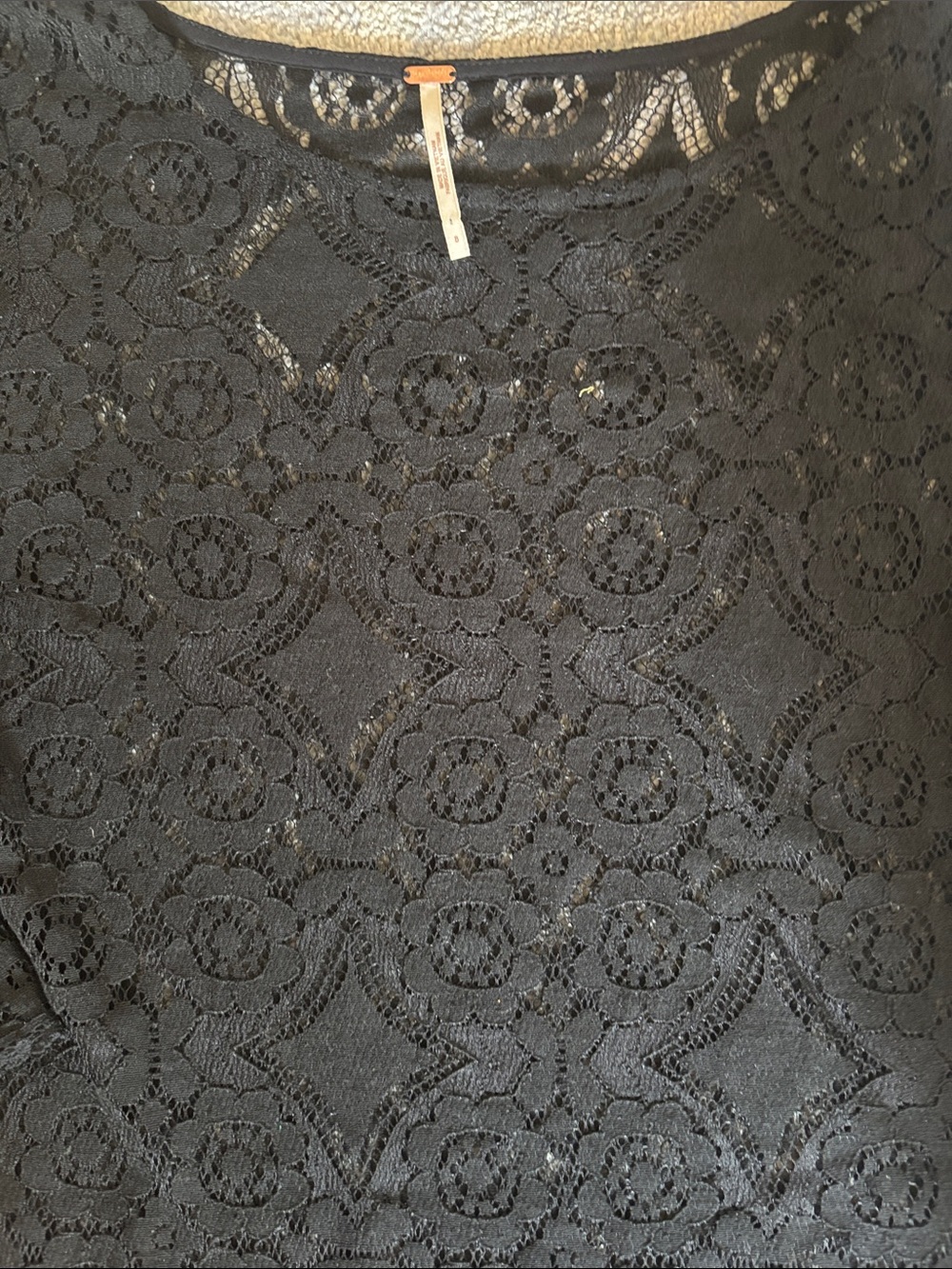 Free People Black Floral Lace Dress with Flounced Hem Size 8 - Picture 3 of 4